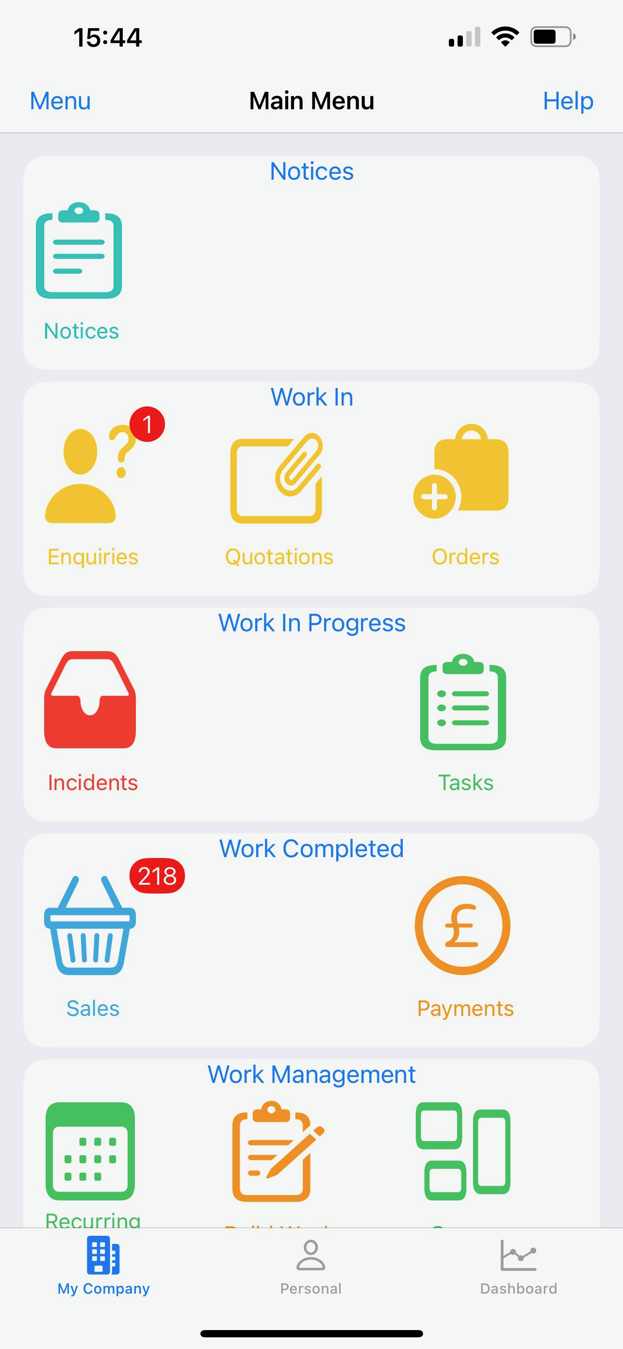 OMS Mobile dashboard